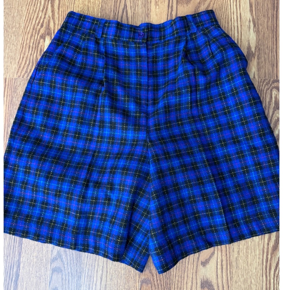 Vintage 90s Wool Tartan Plaid High Waist Shorts Preppy Ivy Dark Academia Size 14